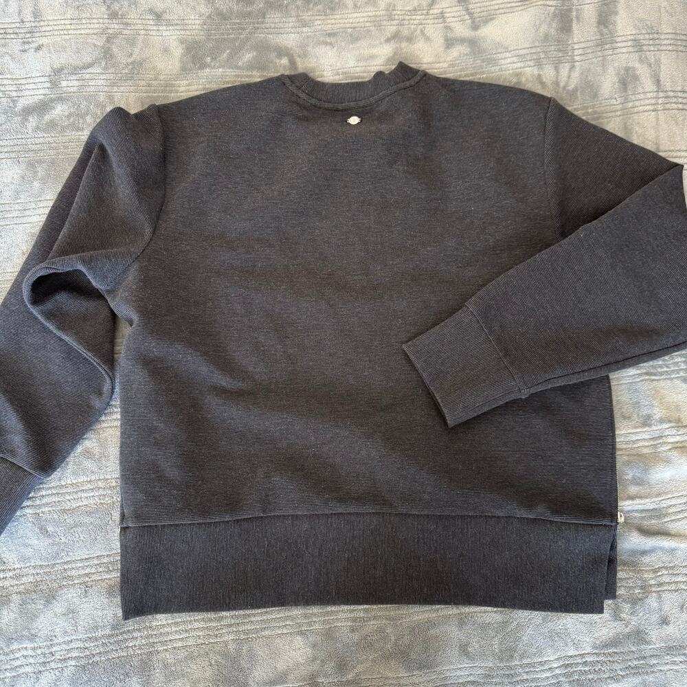 Calia Black Heather Elevate Ottoman Side Ribbed Zip Crew Neck Sweatshirt Medium - Picture 7 of 14